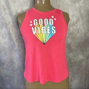 Girls Wonder Nation Pink “GOOD VIBES” Strappy Tank Top Size XL (14-16)